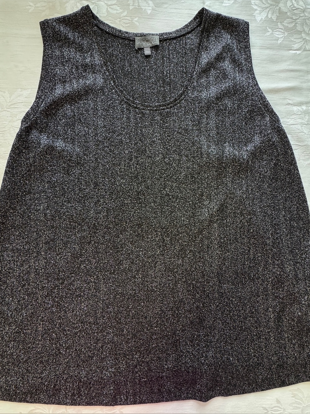 Selection by Ulla Popken Metallic Top 24/26 Black Sleeveless Tank Stretchy 3X